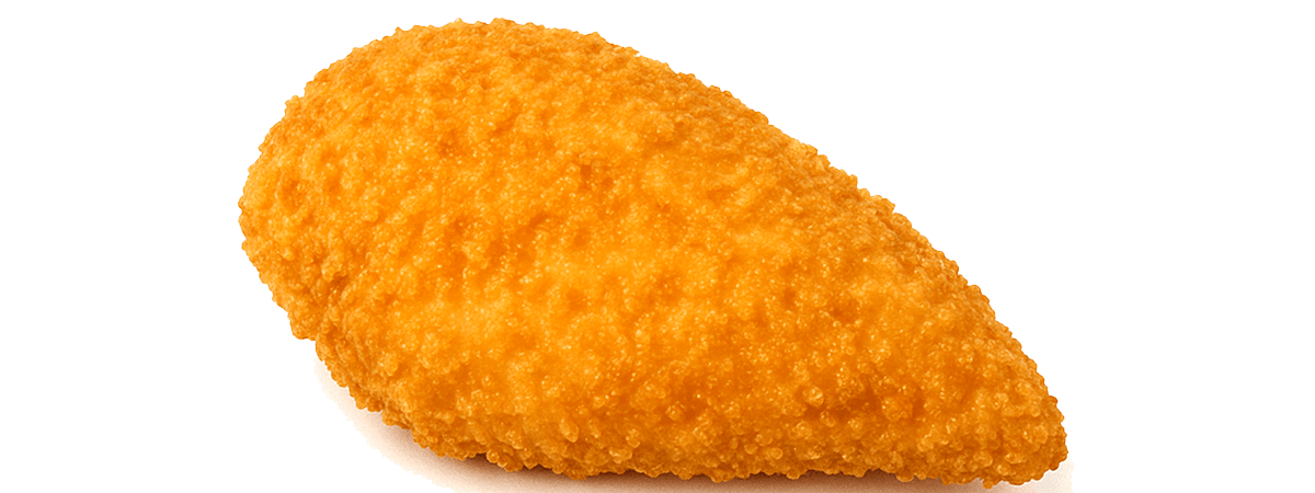 Chicken breast, fried, coated, prepared skinless, coating eaten, from raw